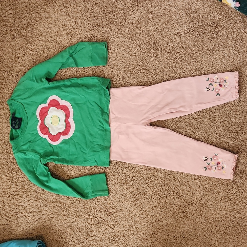 Baby Boden Mini Boden Toddler Girls Green Floral Outfit 2t-3t